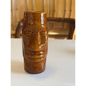 Vintage Style Moai Tiki Mug Brown Ceramic Easter Island Head Barware DY126